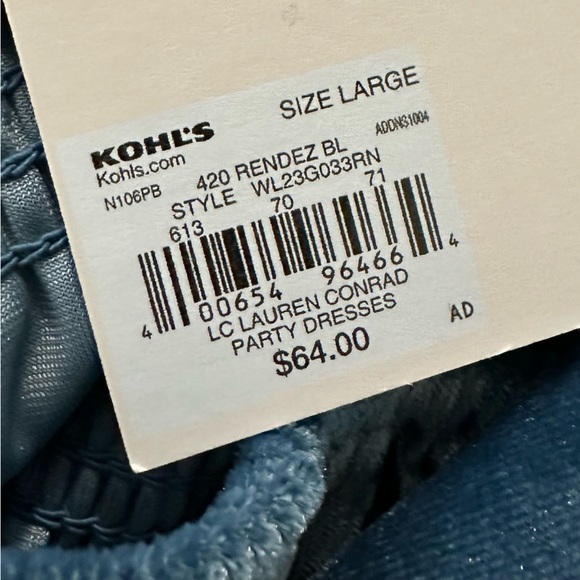 NWT LC Lauren Conrad Velvet Dress - BLUE Smocked Ruffle Women Size L - midi - Picture 11 of 12